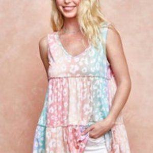 BIBI Ombre Leopard Tiered Sleeveless Top-NEW